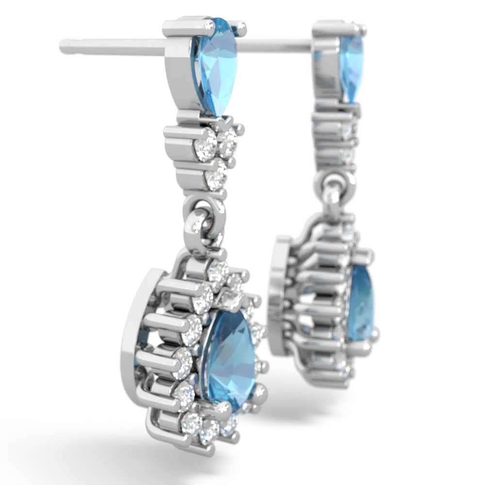 Blue Topaz Halo Pear Dangle 14K White Gold earrings E1882