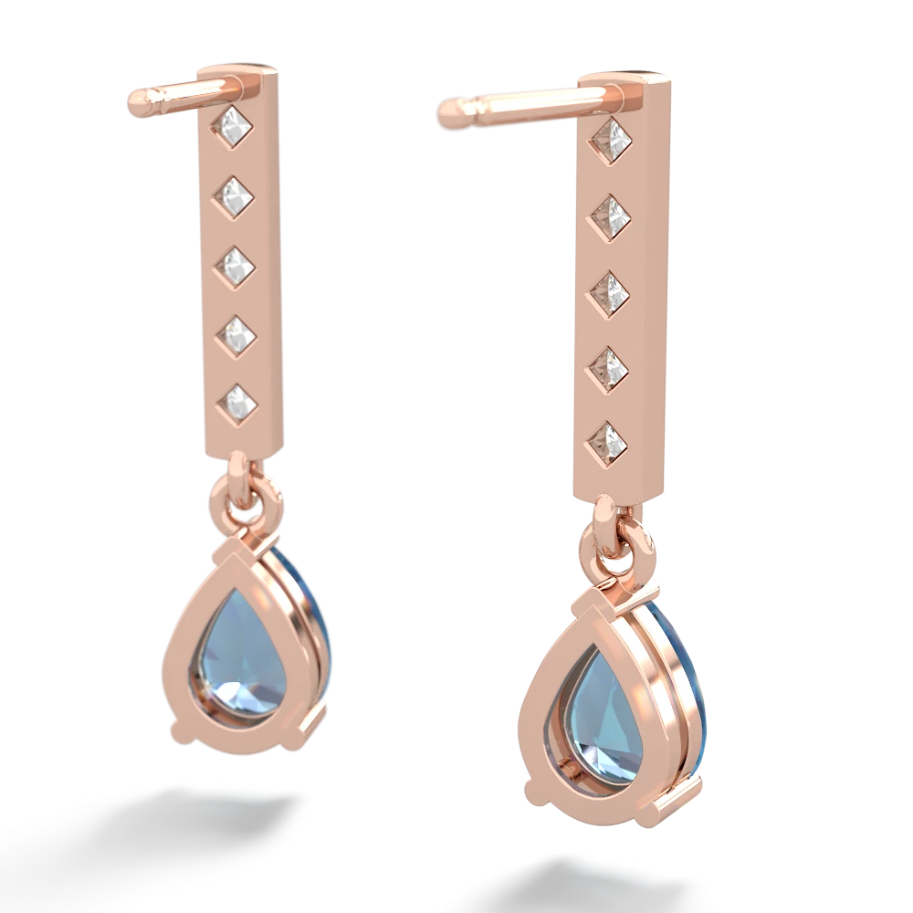 Blue Topaz Art Deco Diamond Drop 14K Rose Gold earrings E5324