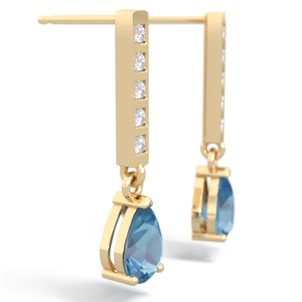 Blue Topaz Art Deco Diamond Drop 14K Yellow Gold earrings E5324