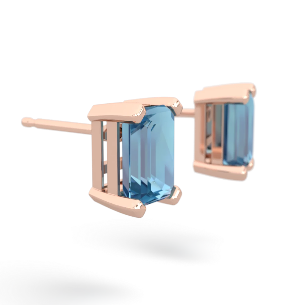Blue Topaz 7X5mm Emerald-Cut Stud 14K Rose Gold earrings E1856