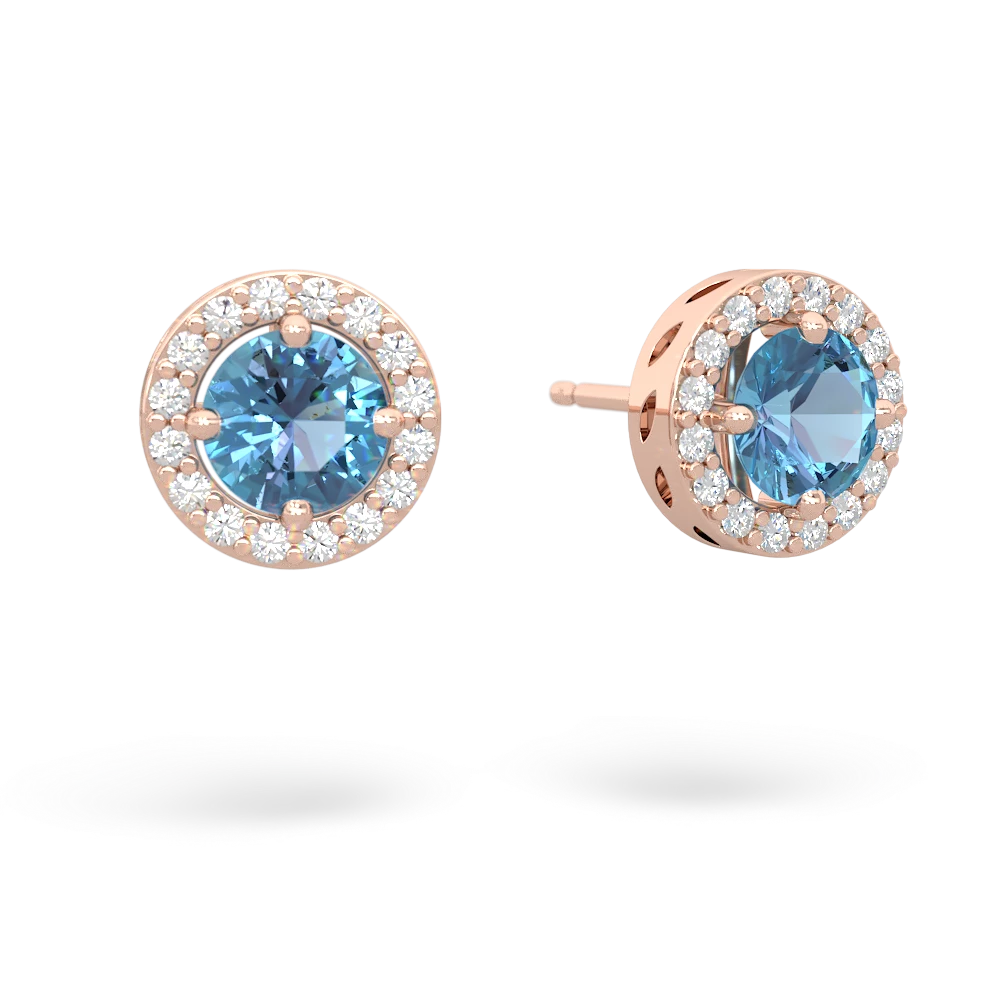 Blue Topaz Halo 14K Rose Gold earrings E5320