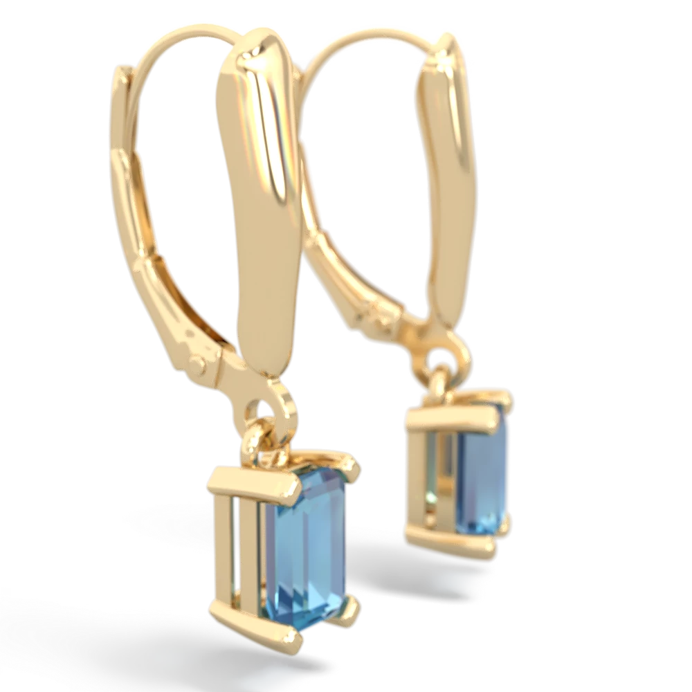 Blue Topaz 6X4mm Emerald-Cut Lever Back 14K Yellow Gold earrings E2855
