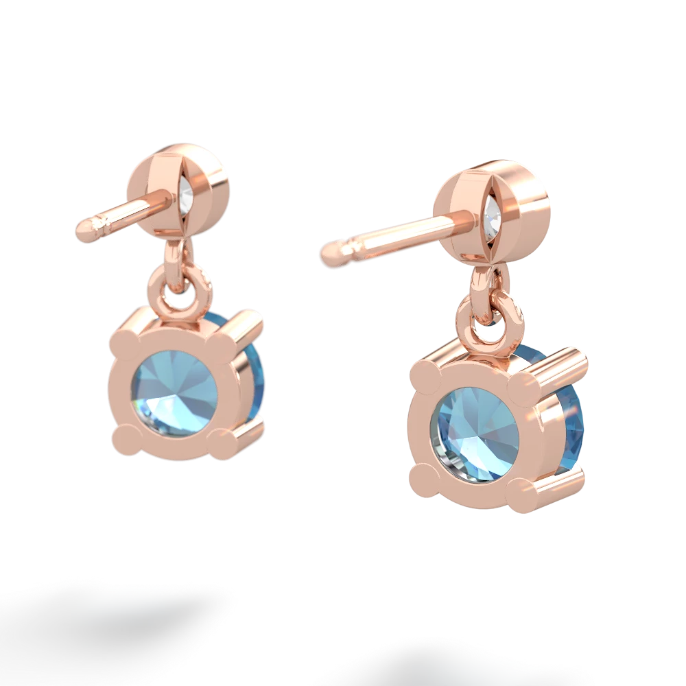 Blue Topaz Diamond Drop 6Mm Round 14K Rose Gold earrings E1986