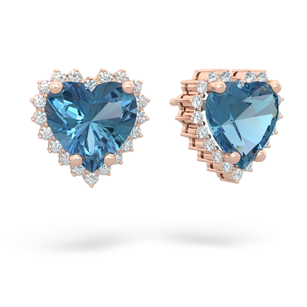 Blue Topaz Sparkling Halo Heart 14K Rose Gold earrings E0391