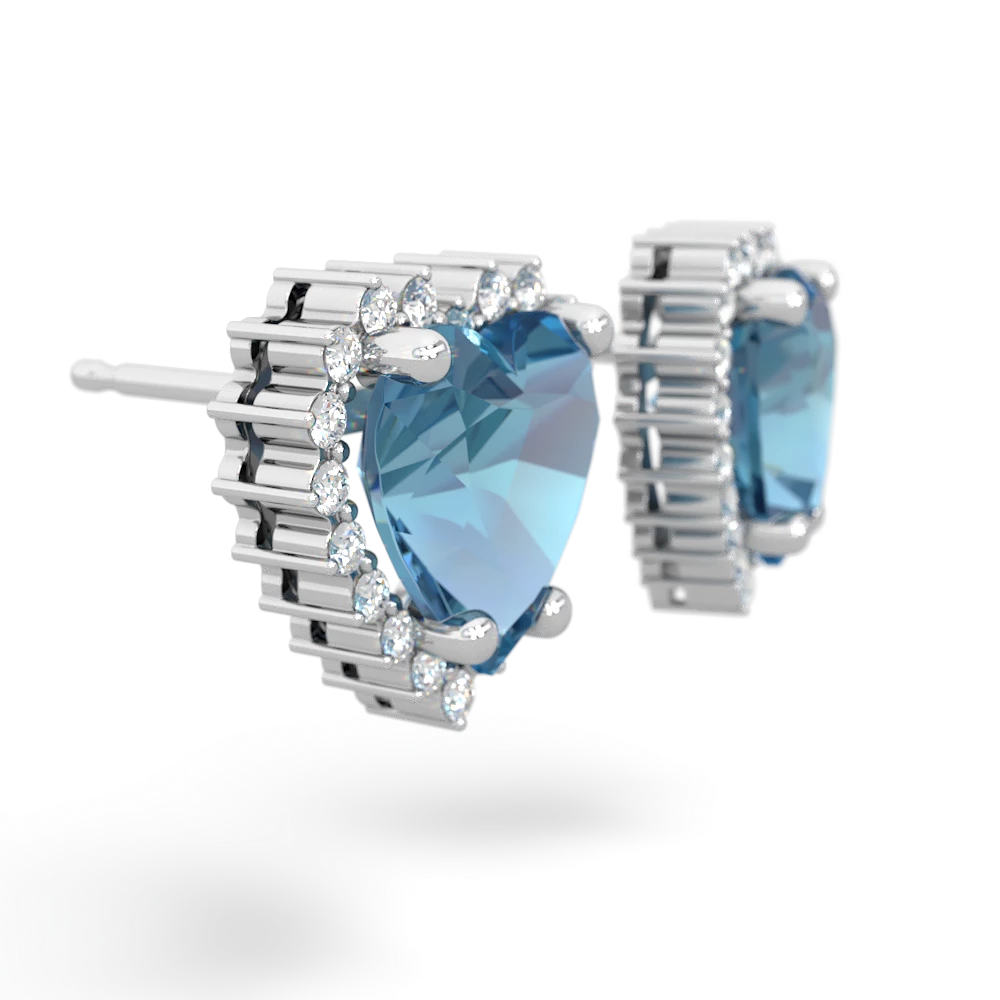 Blue Topaz Sparkling Halo Heart 14K White Gold earrings E0391
