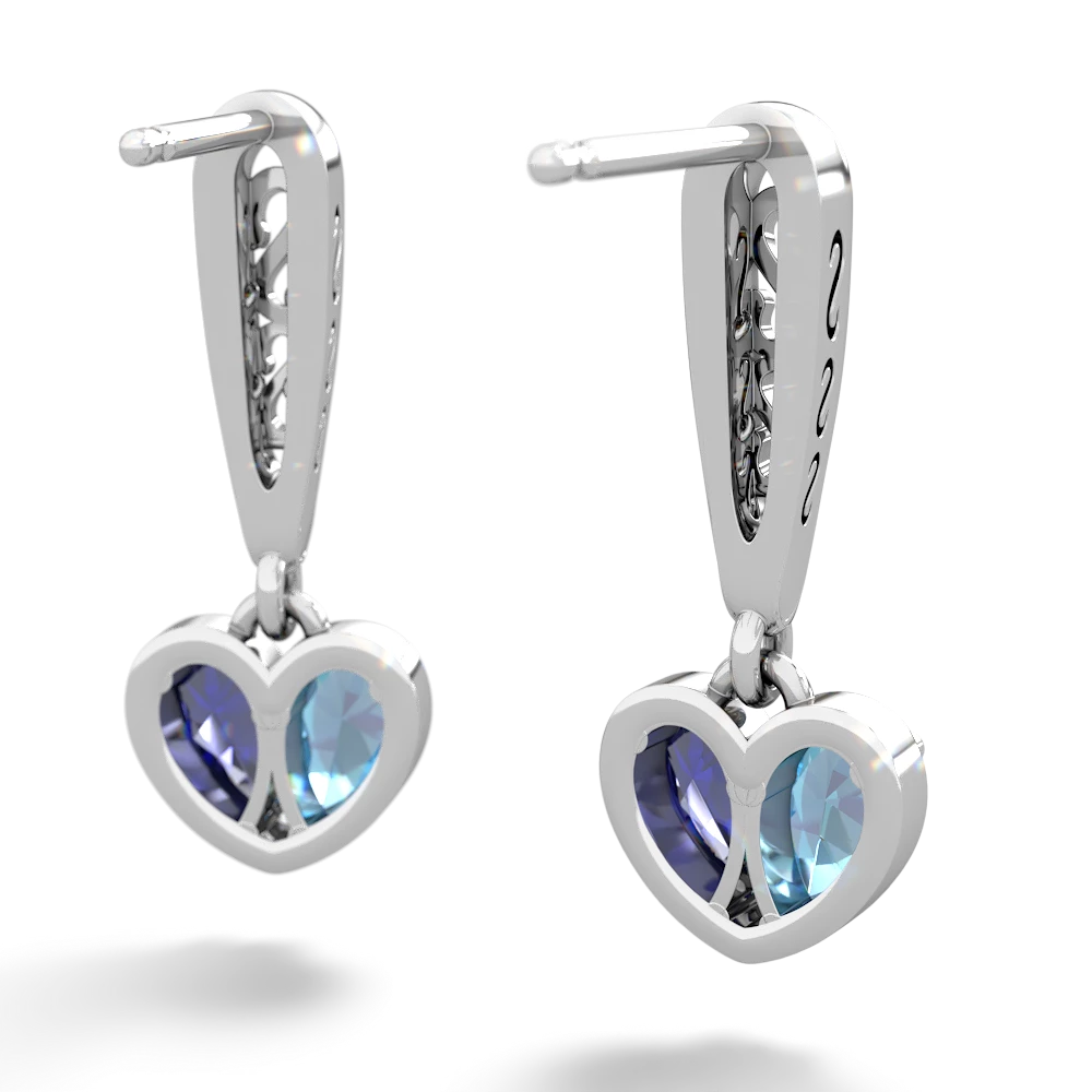 Blue Topaz Filligree Heart 14K White Gold earrings E5070