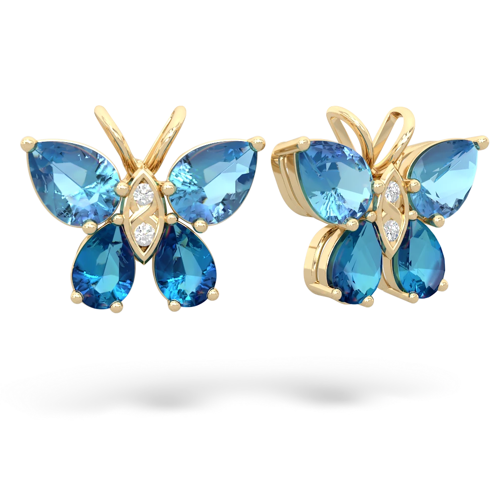 Blue Topaz Butterfly 14K Yellow Gold earrings E2215