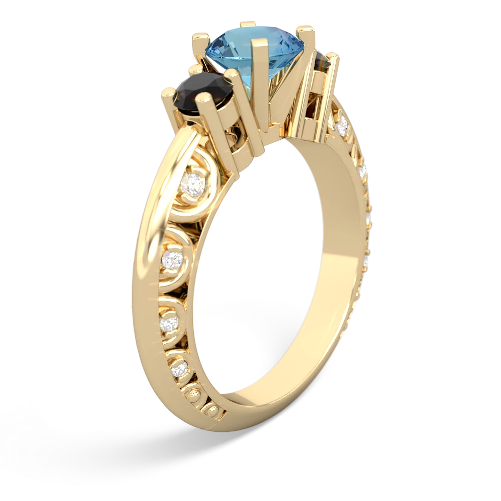 Blue Topaz Art Deco Eternal Embrace Engagement 14K Yellow Gold ring C2003