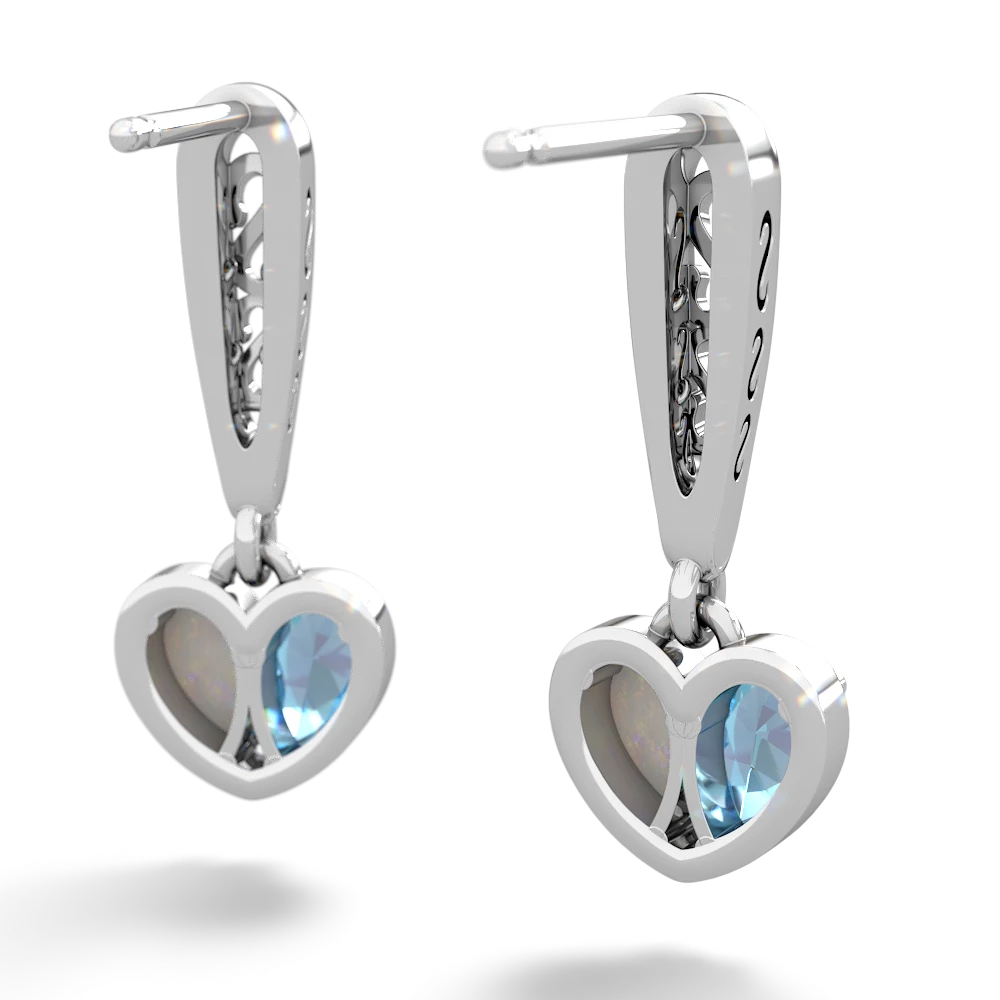 Blue Topaz Filligree Heart 14K White Gold earrings E5070