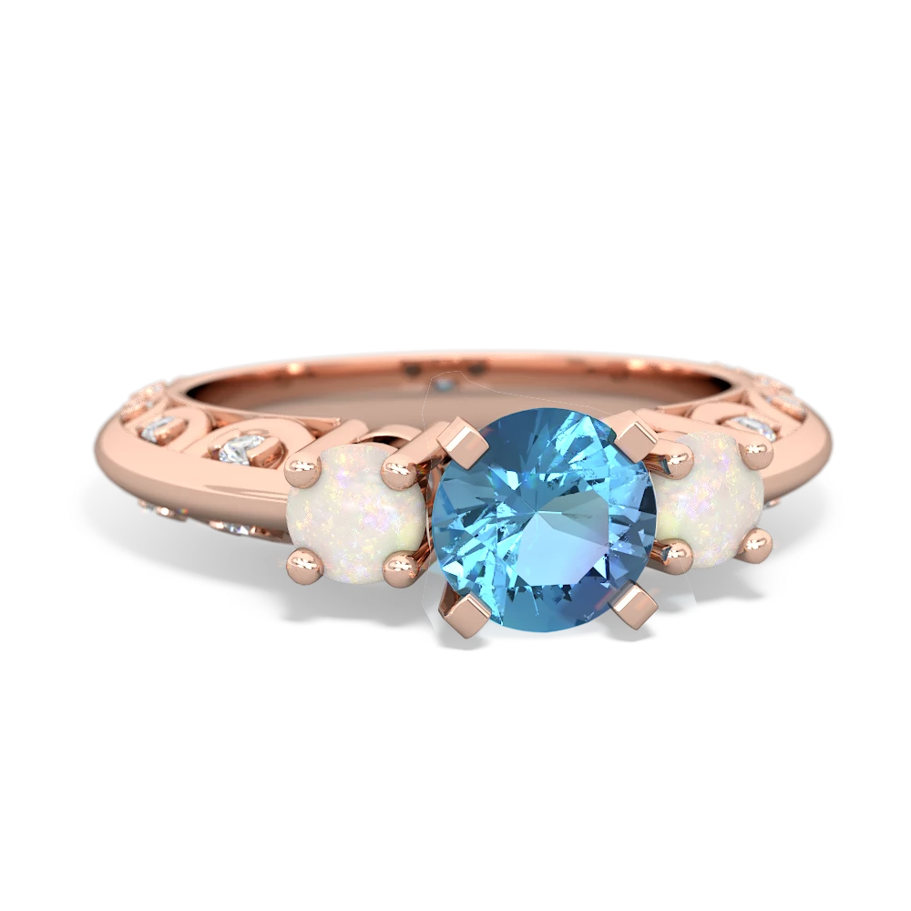 Blue Topaz Art Deco Eternal Embrace Engagement 14K Rose Gold ring C2003