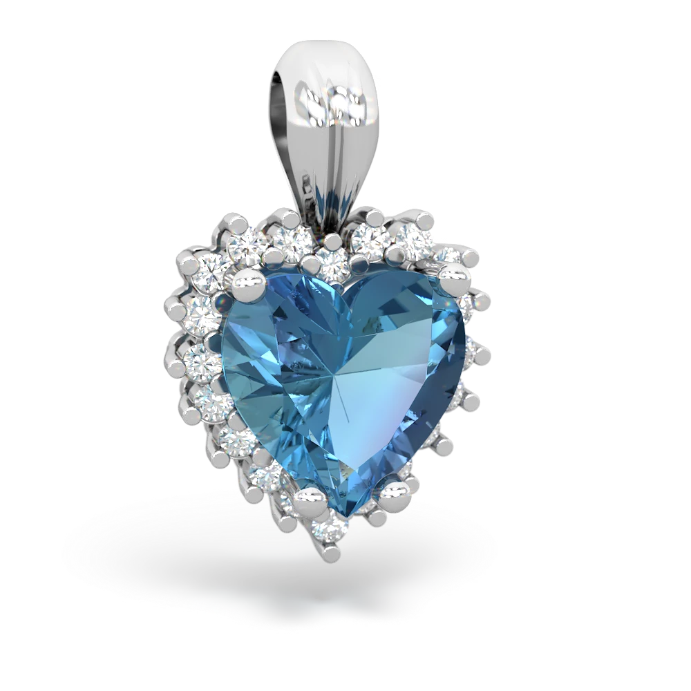 Blue Topaz Sparkling Halo Heart 14K White Gold pendant P0391