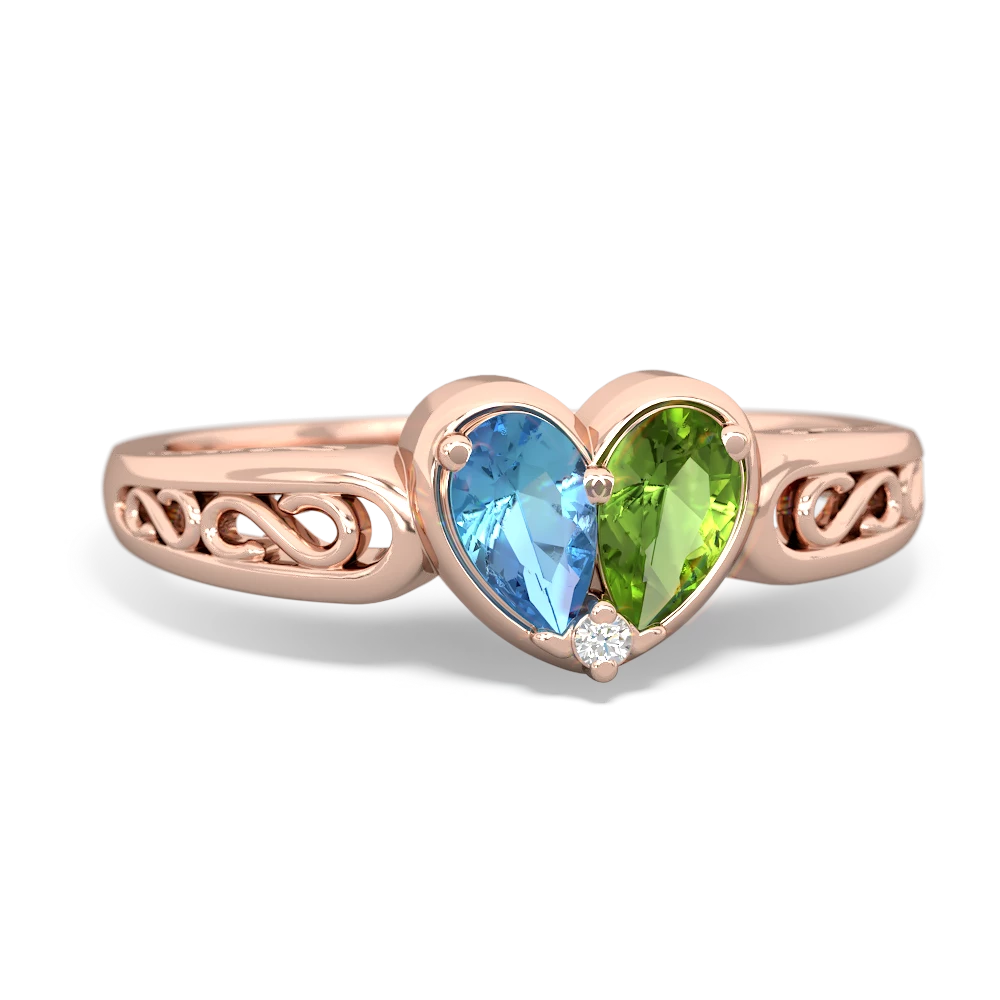 Blue Topaz Filligree 'One Heart' 14K Rose Gold ring R5070