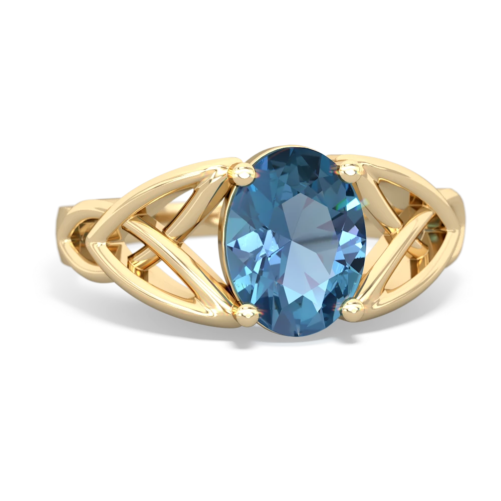 Blue Topaz Celtic Trinity Knot 14K Yellow Gold ring R2389
