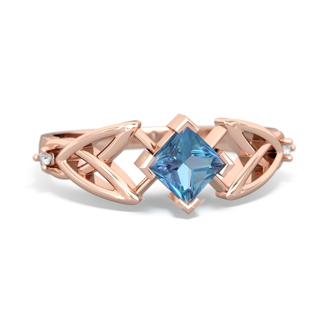 Blue Topaz Celtic Knot Princess 14K Rose Gold ring R3349