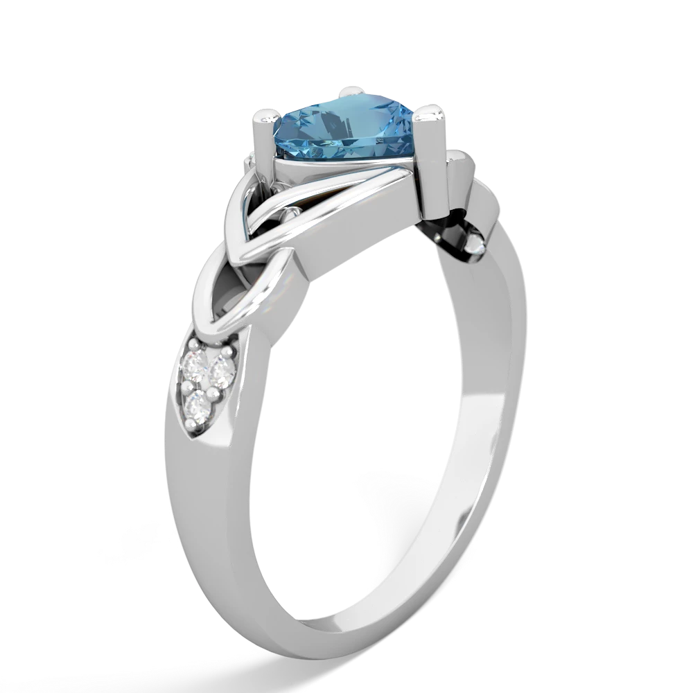 Blue Topaz Claddagh Celtic Knot Diamond 14K White Gold ring R5001
