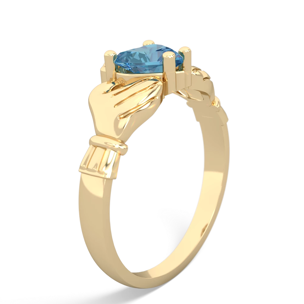 Blue Topaz Claddagh Diamond Crown 14K Yellow Gold ring R2372