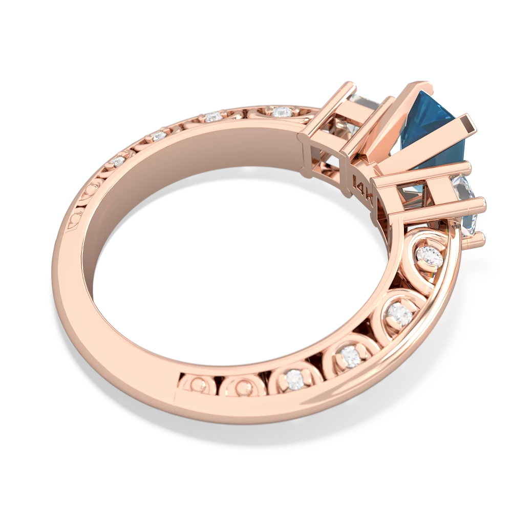 Blue Topaz Art Deco Diamond 7X5 Emerald-Cut Engagement 14K Rose Gold ring R20017EM
