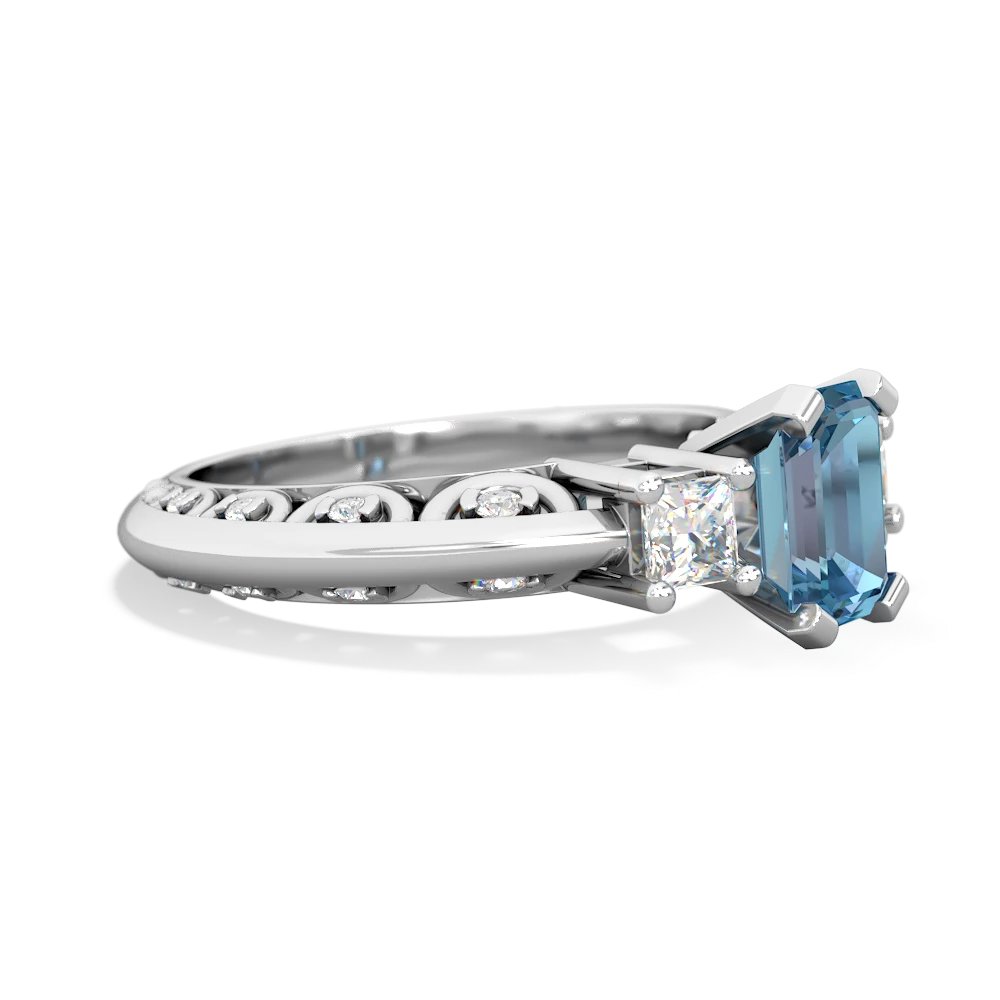 Blue Topaz Art Deco Diamond 7X5 Emerald-Cut Engagement 14K White Gold ring R20017EM