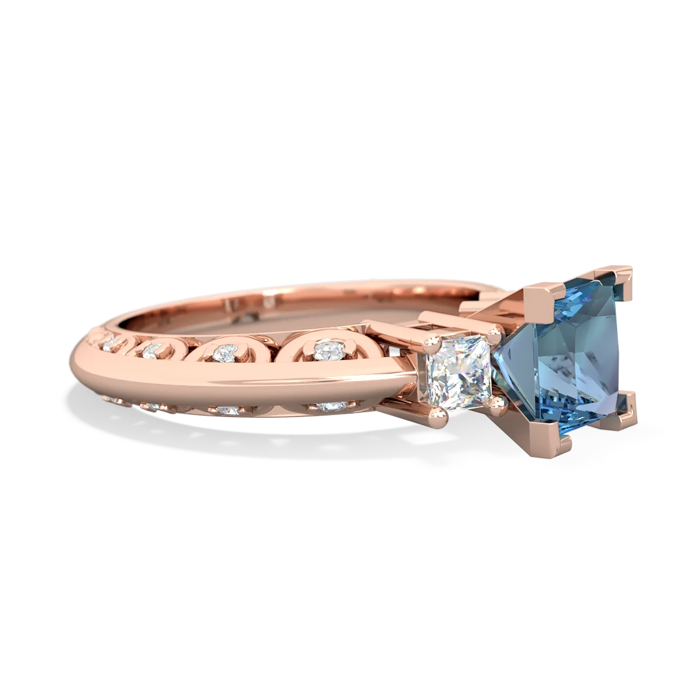 Blue Topaz Art Deco Diamond Engagement 6Mm Princess 14K Rose Gold ring R2001