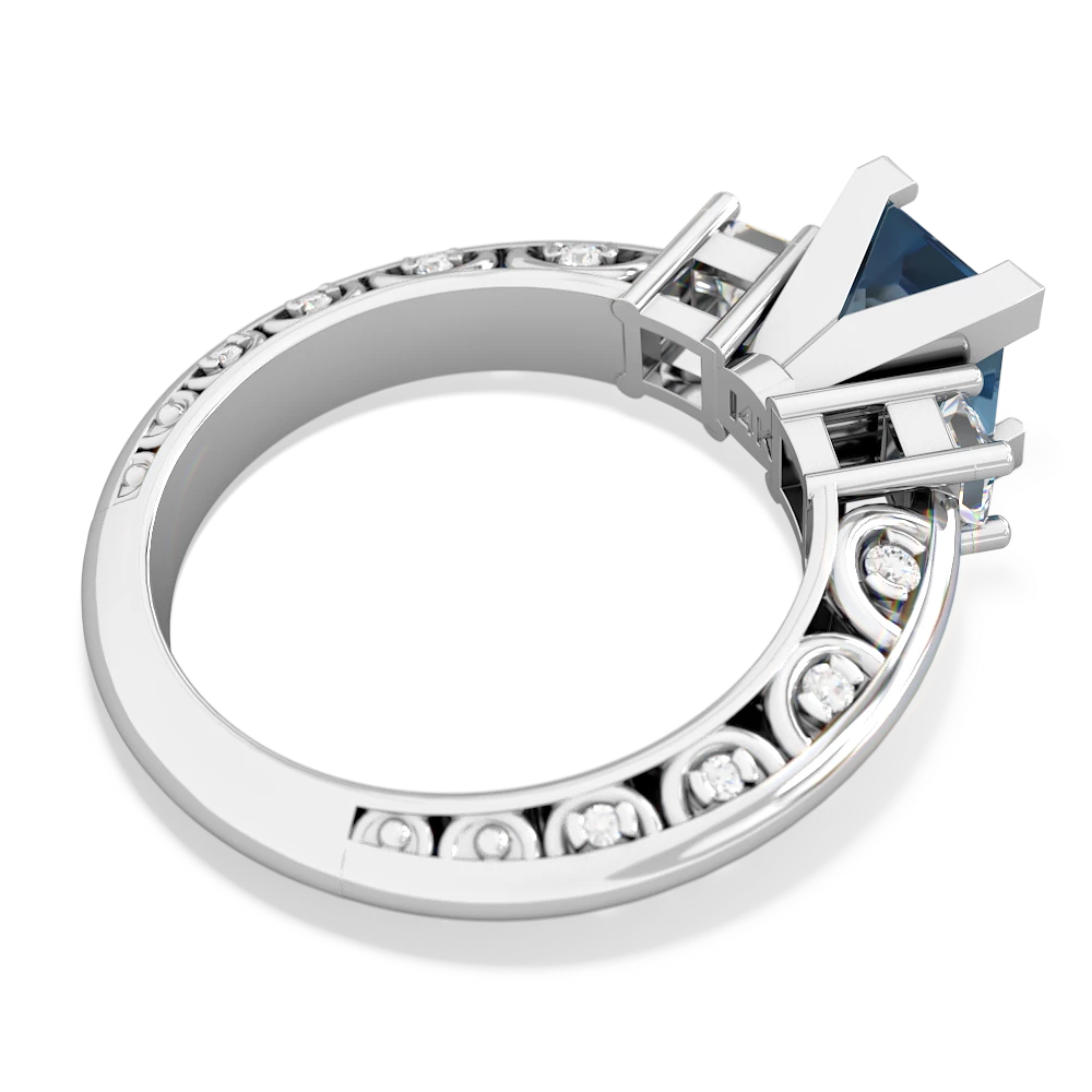 Blue Topaz Art Deco Diamond Engagement 6Mm Princess 14K White Gold ring R2001