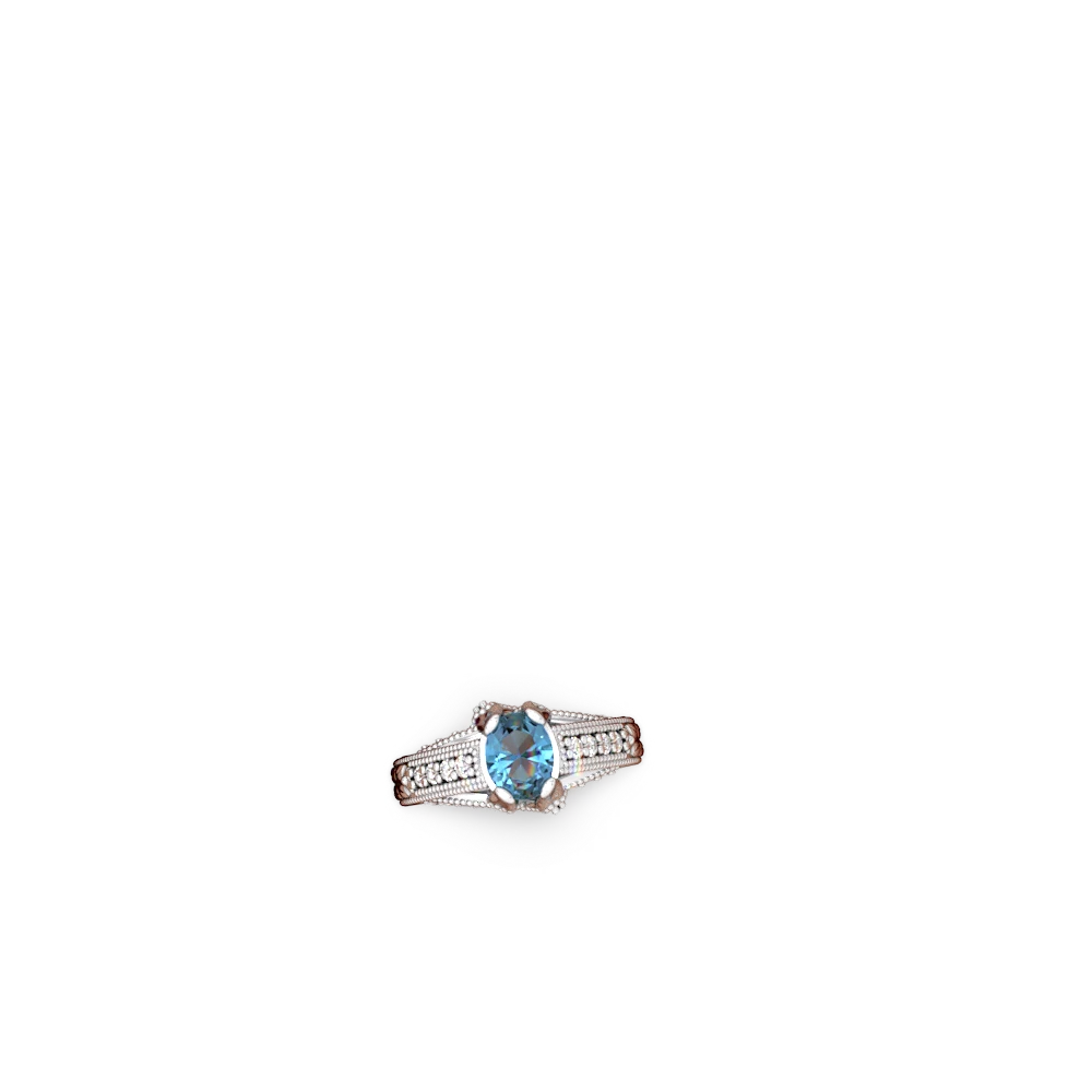 Blue Topaz Antique Style Milgrain Diamond 14K White Gold ring R2028
