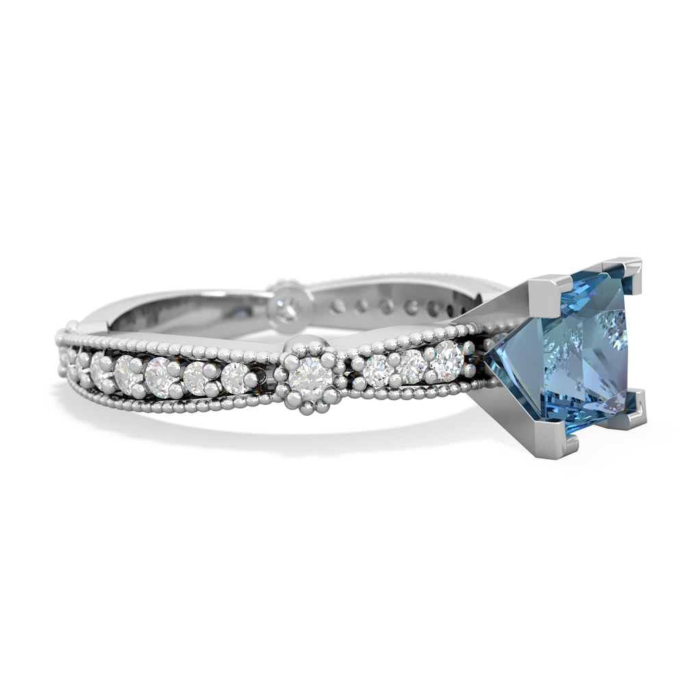Blue Topaz Sparkling Tiara 6Mm Princess 14K White Gold ring R26296SQ