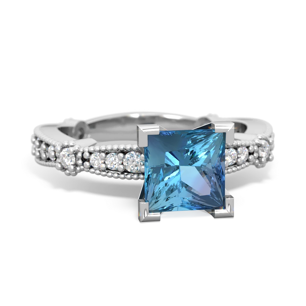 Blue Topaz Sparkling Tiara 6Mm Princess 14K White Gold ring R26296SQ