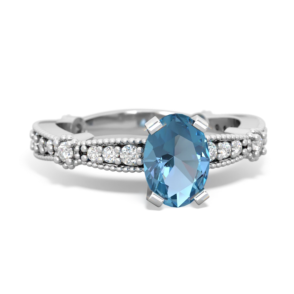 Blue Topaz Sparkling Tiara 7X5mm Oval 14K White Gold ring R26297VL