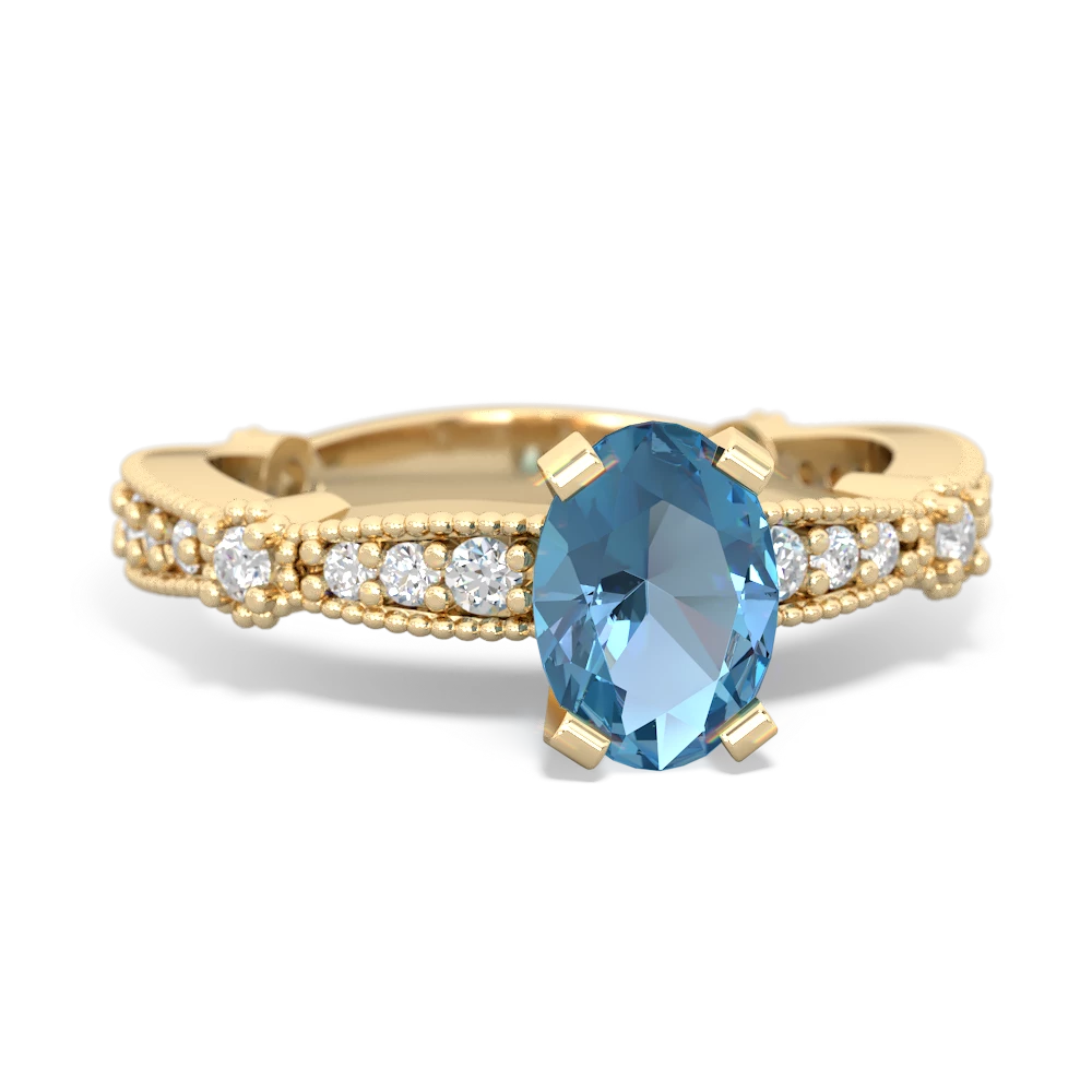 Blue Topaz Sparkling Tiara 7X5mm Oval 14K Yellow Gold ring R26297VL