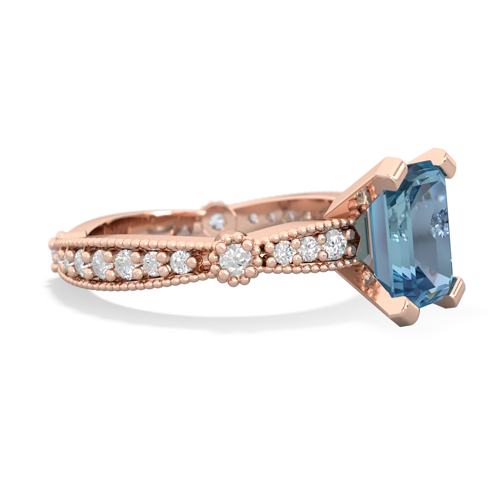 Blue Topaz Sparkling Tiara 8X6 Emerald-Cut 14K Rose Gold ring R26298EM