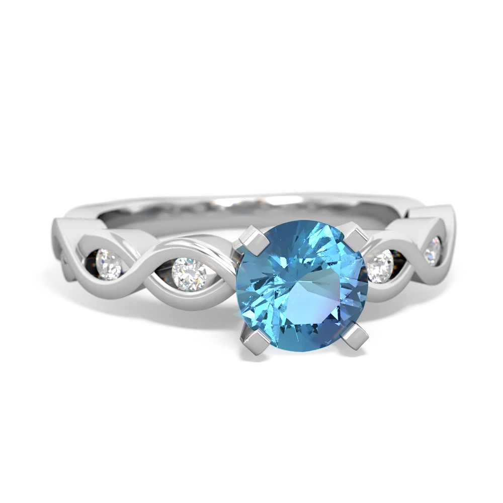 Blue Topaz Infinity 6Mm Round Engagement 14K White Gold ring R26316RD