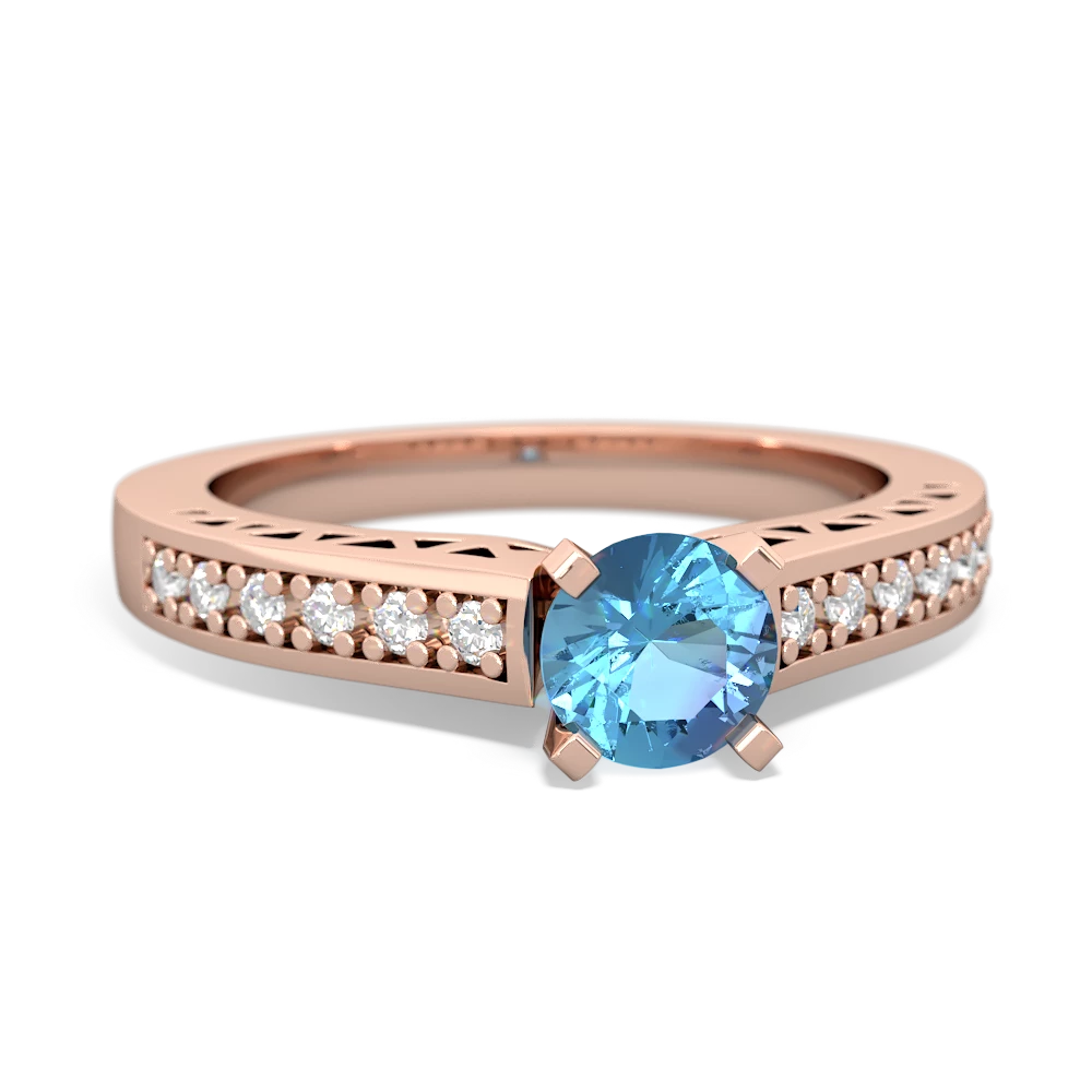 Blue Topaz Art Deco Engagement 5Mm Round 14K Rose Gold ring R26355RD