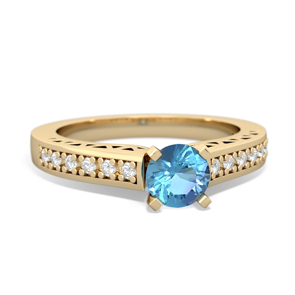 Blue Topaz Art Deco Engagement 5Mm Round 14K Yellow Gold ring R26355RD
