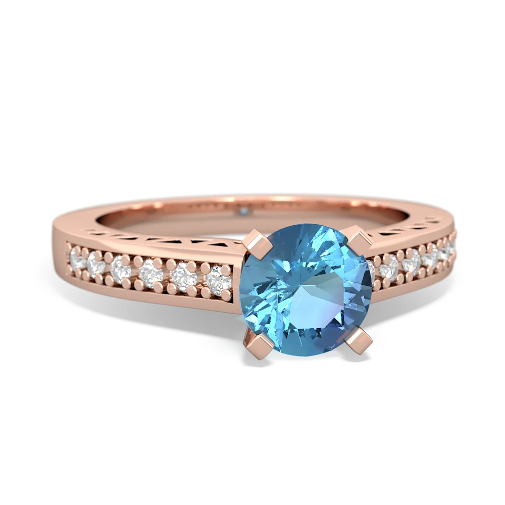 Blue Topaz Art Deco Engagement 6Mm Round 14K Rose Gold ring R26356RD