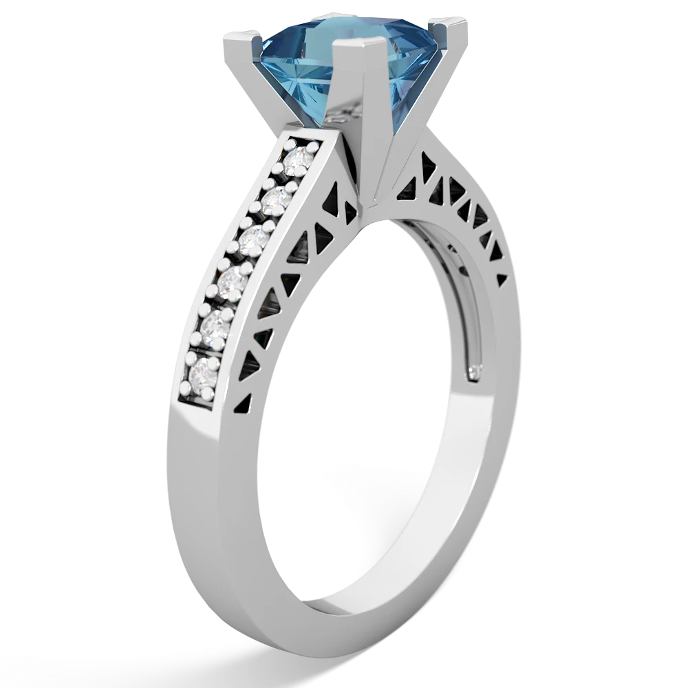 Blue Topaz Art Deco Engagement 6Mm Princess 14K White Gold ring R26356SQ
