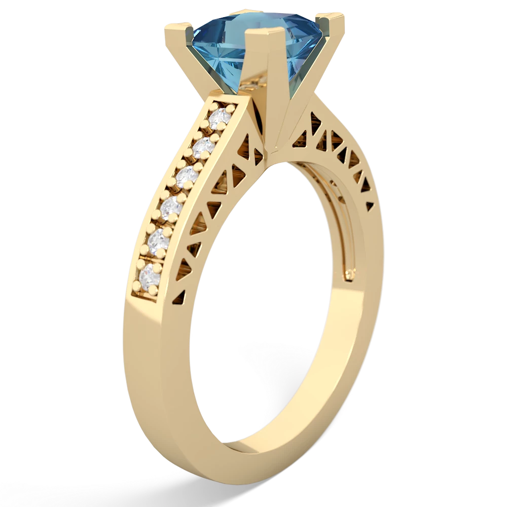 Blue Topaz Art Deco Engagement 6Mm Princess 14K Yellow Gold ring R26356SQ