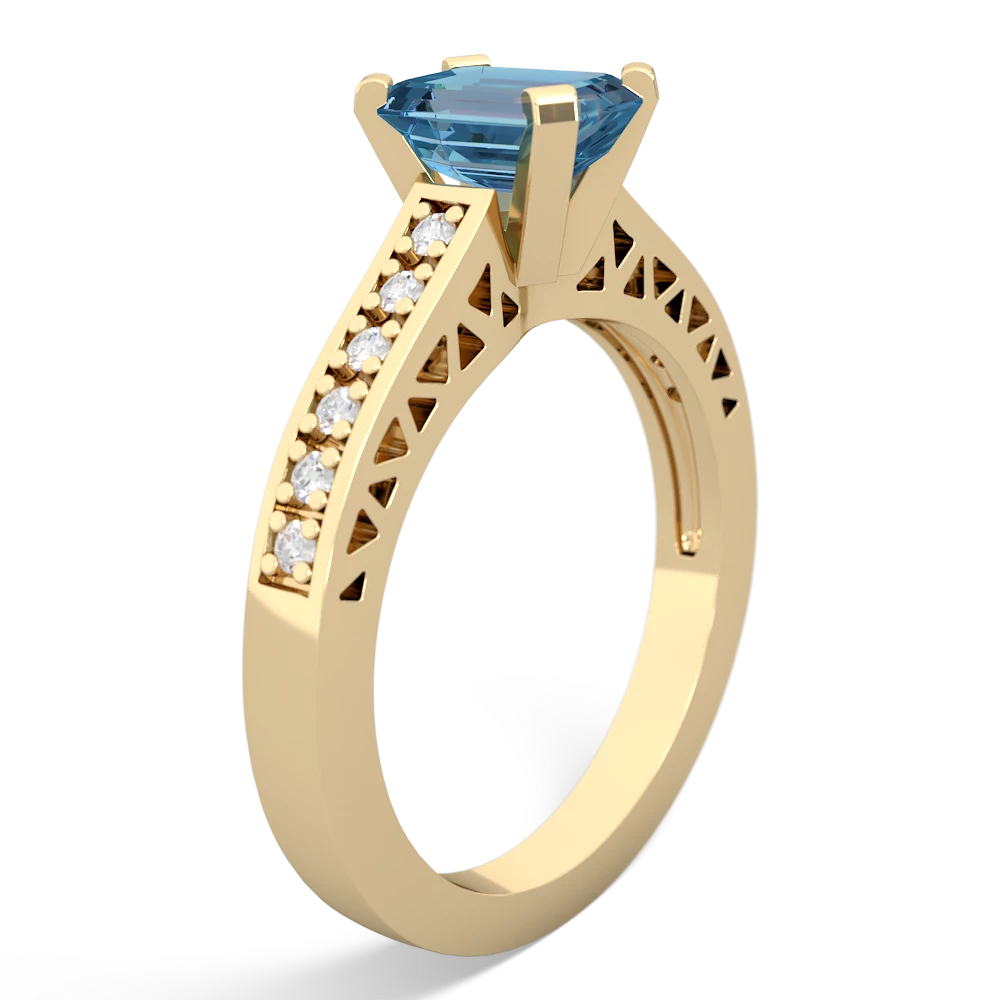 Blue Topaz Art Deco Engagement 7X5mm Emerald-Cut 14K Yellow Gold ring R26357EM