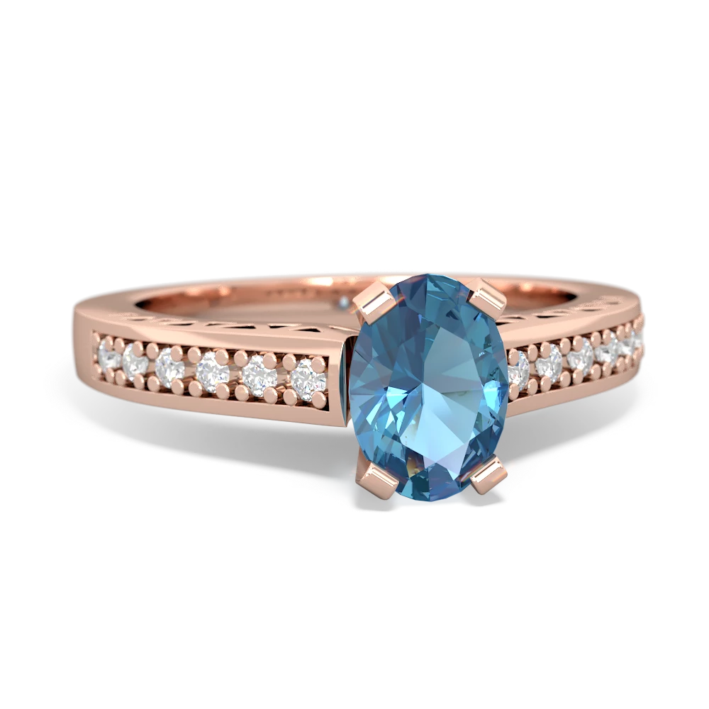 Blue Topaz Art Deco Engagement 7X5mm Oval 14K Rose Gold ring R26357VL