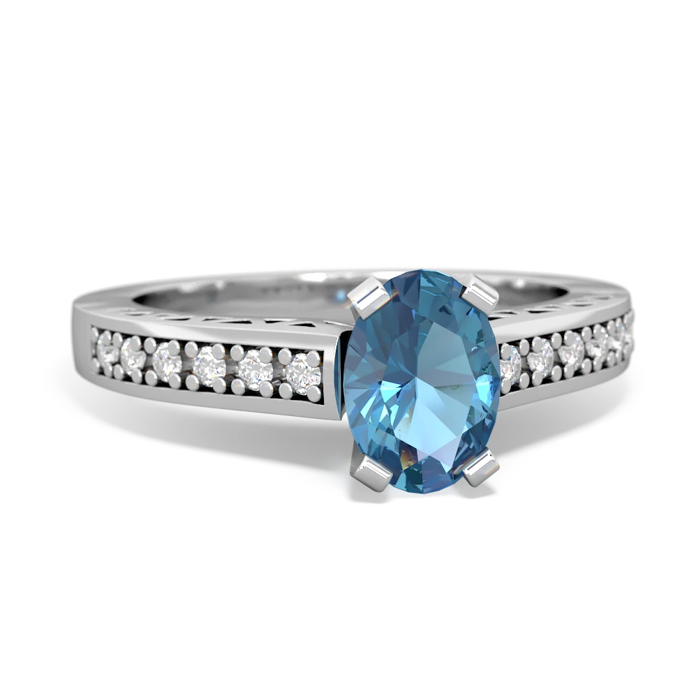 Blue Topaz Art Deco Engagement 7X5mm Oval 14K White Gold ring R26357VL