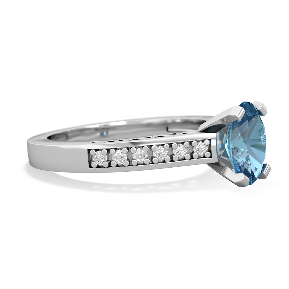 Blue Topaz Art Deco Engagement 8X6mm Oval 14K White Gold ring R26358VL