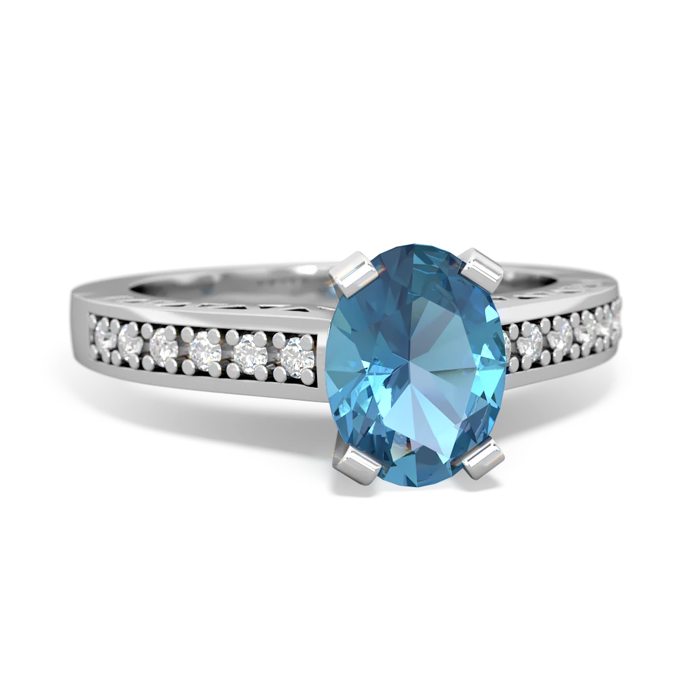Blue Topaz Art Deco Engagement 8X6mm Oval 14K White Gold ring R26358VL