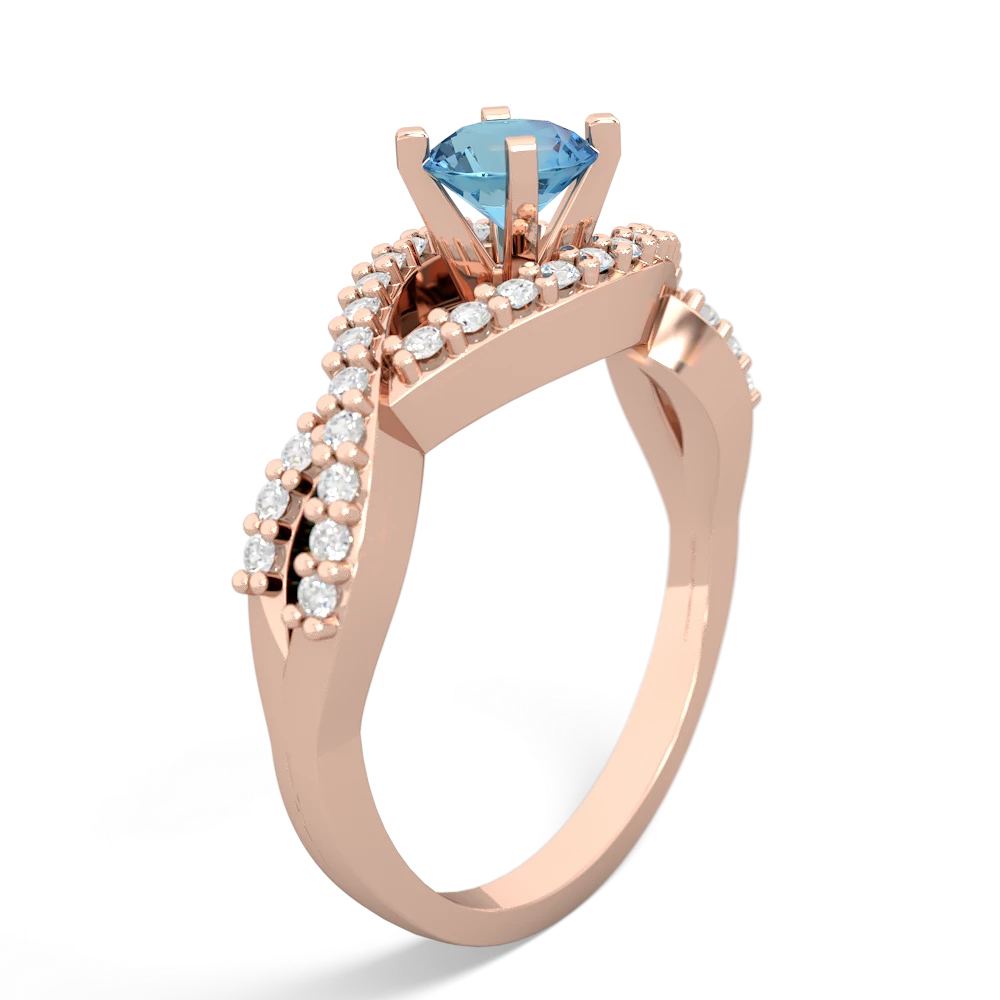 Blue Topaz Diamond Twist 5Mm Round Engagment  14K Rose Gold ring R26405RD