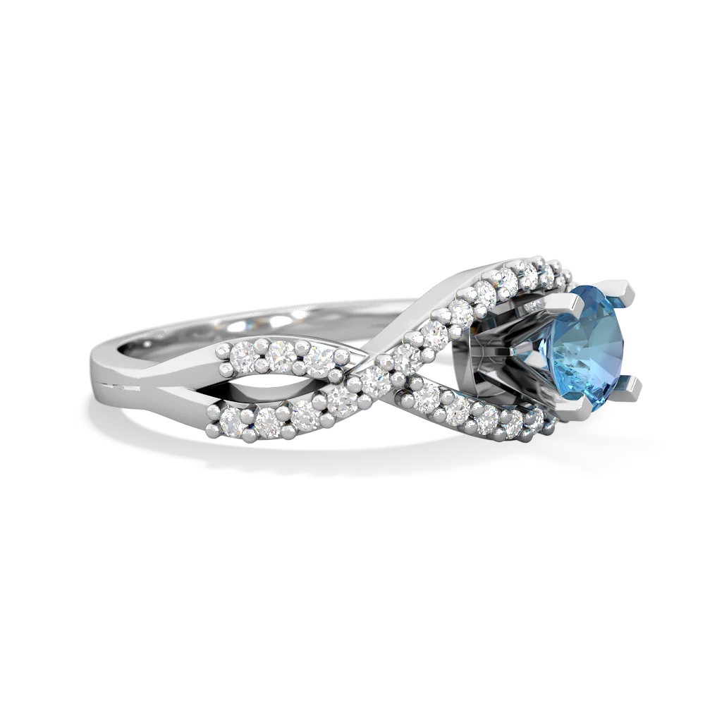 Blue Topaz Diamond Twist 5Mm Round Engagment  14K White Gold ring R26405RD