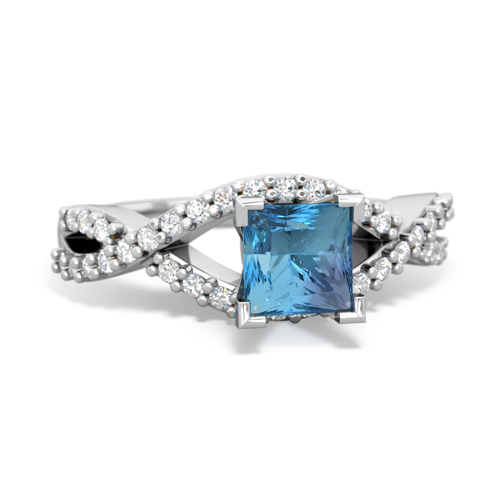 Blue Topaz Diamond Twist 5Mm Square Engagment  14K White Gold ring R26405SQ