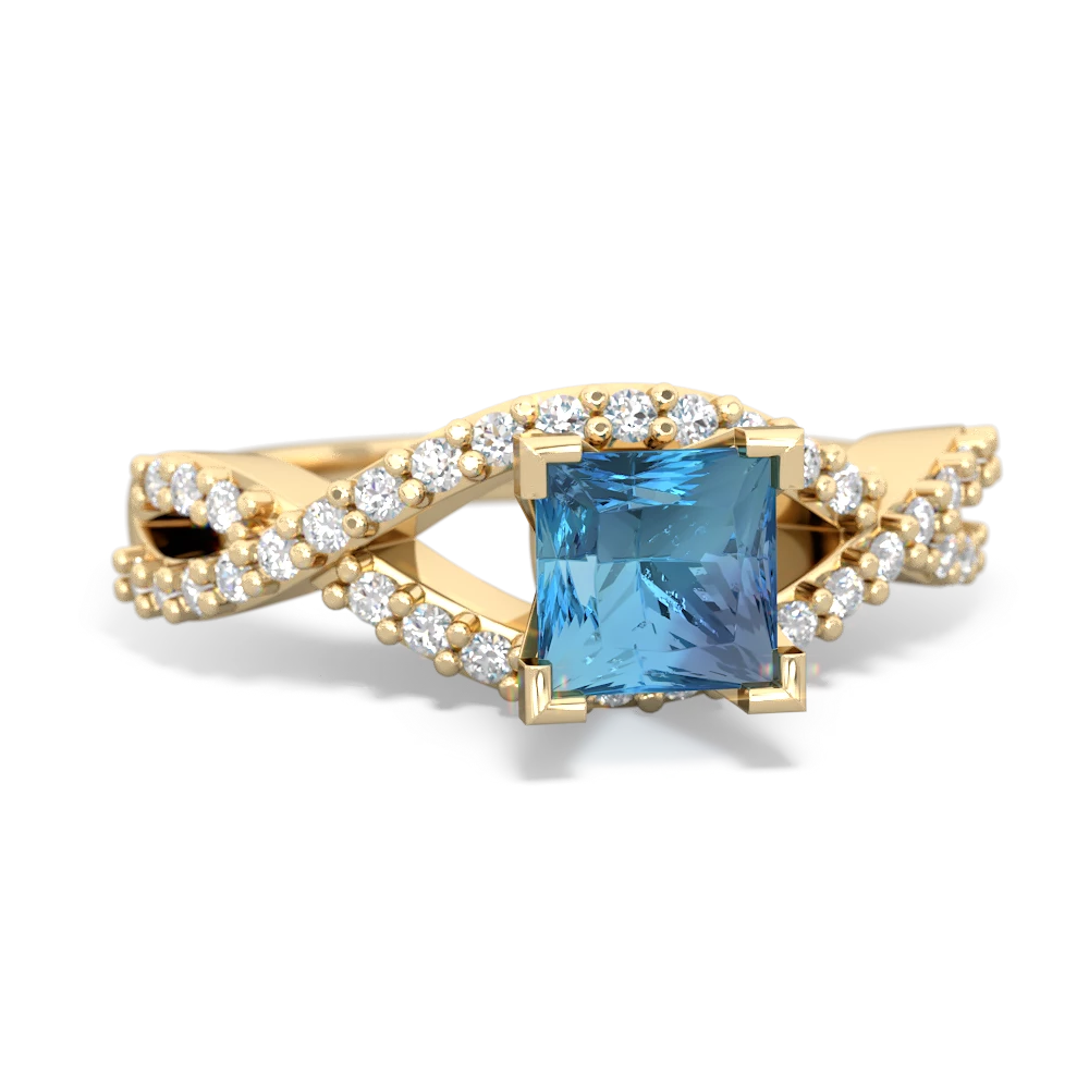 Blue Topaz Diamond Twist 5Mm Square Engagment  14K Yellow Gold ring R26405SQ