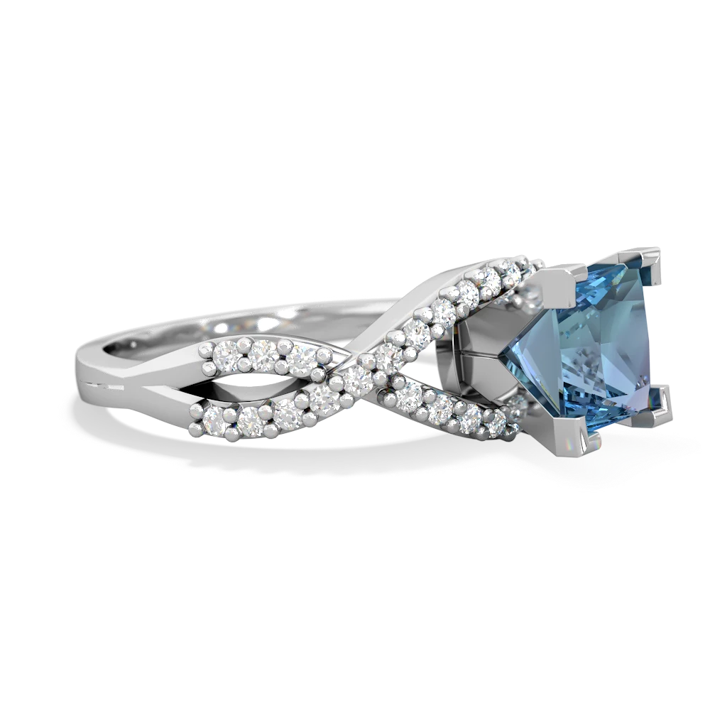 Blue Topaz Diamond Twist 6Mm Princess Engagment  14K White Gold ring R26406SQ