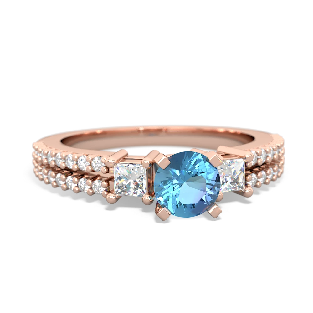 Blue Topaz Classic 5Mm Round Engagement 14K Rose Gold ring R26435RD