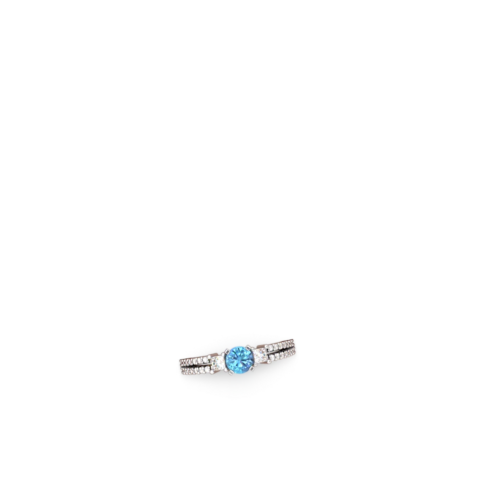 Blue Topaz Classic 5Mm Round Engagement 14K White Gold ring R26435RD