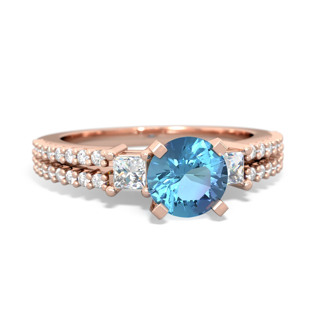 Blue Topaz Classic 6Mm Round Engagement 14K Rose Gold ring R26436RD