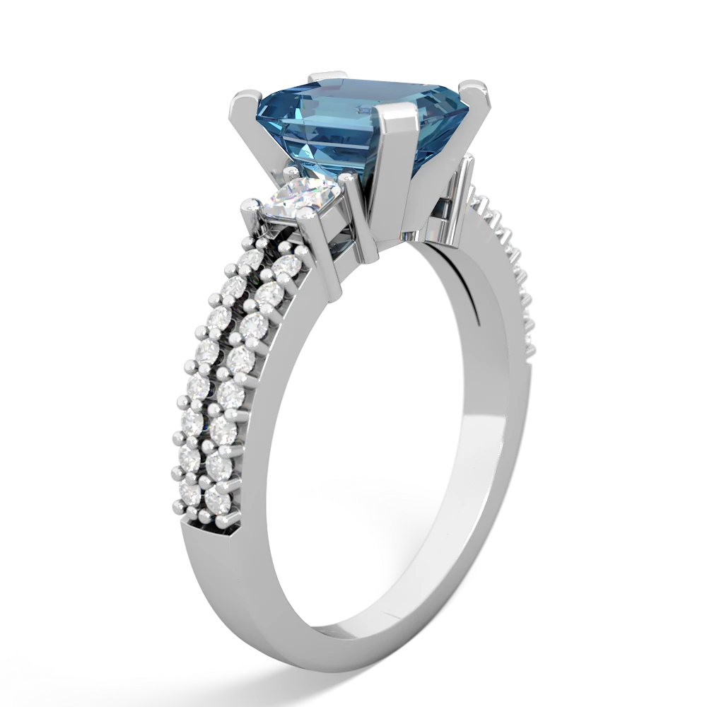 Blue Topaz Classic 8X6mm Emerald-Cut Engagement 14K White Gold ring R26438EM